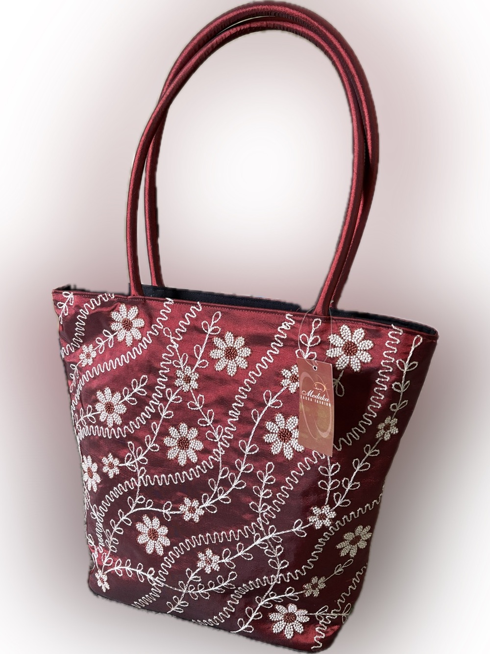 NWT Vintage Vietsilk Hand-Embroidered Tote Bag | French Knot Sa Hat Silk